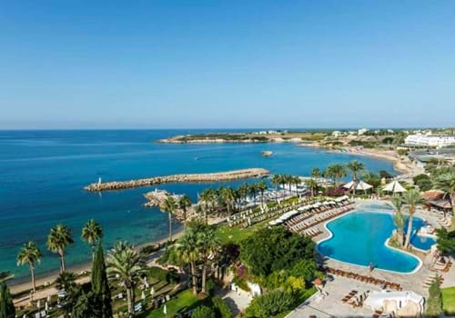 Aerial view of Coral Beach Hotel in Paphos, Cyprus