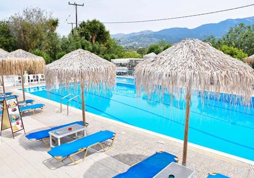 Pool view at  Blue Nest Hotel in Tigaki, Kos
