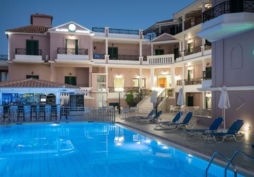 Pool area at the Alamis Apartments in Zante, Greece.