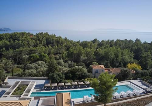 Pool view at Celestial Hotel in Trapezaki, Kefalonia