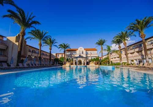 Pool area at the Napa Plaza Hotel in Ayia Napa, Cyprus.