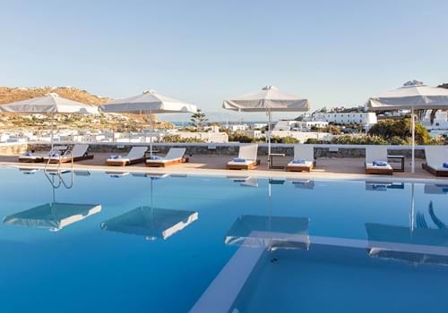 Outdoor pool at Osom Resort, Ornos, Mykonos, Greece